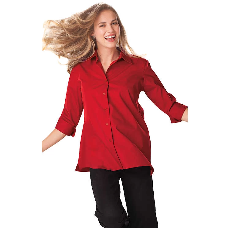 Blue Generation Ladies' 3/4 Sleeve Poplin Swing Shirt 1 Blue Generation Ladies' 3/4 Sleeve Poplin Swing Shirt