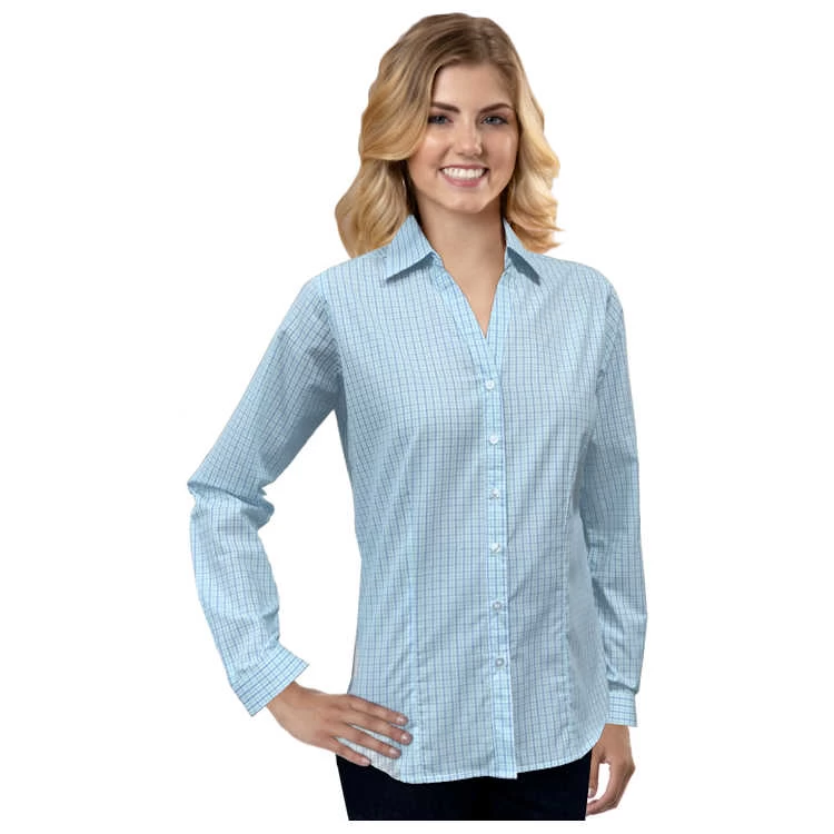 Blue Generation Ladies' Long Sleeve Tricolor Plaid Untucked Shirt 1 Blue Generation Ladies' Long Sleeve Tricolor Plaid Untucked Shirt