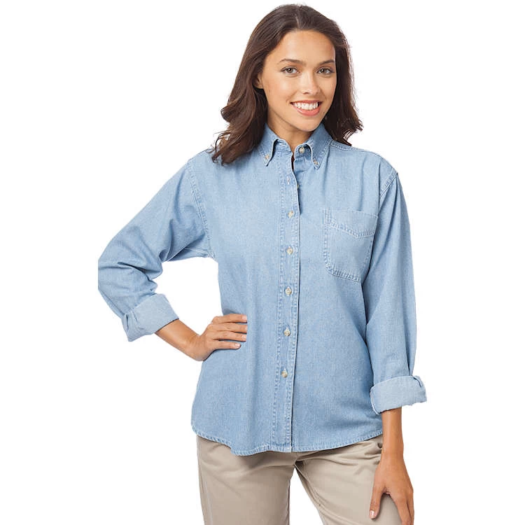 Blue Generation Ladies' 100% Cotton Denim Long Sleeve Shirt 1 Blue Generation Ladies' 100% Cotton Denim Long Sleeve Shirt