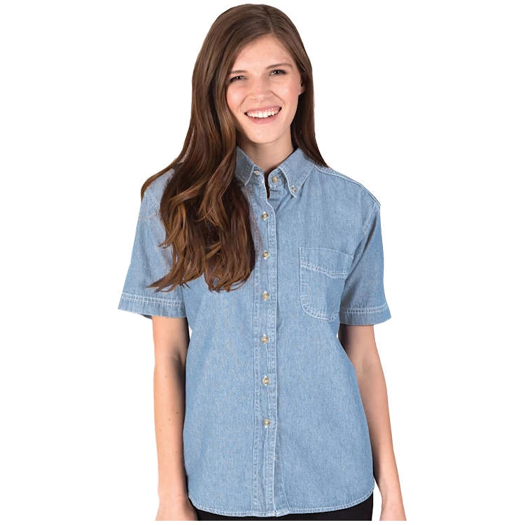 Blue Generation Ladies' 100% Cotton Denim Short Sleeve Shirt 1 Blue Generation Ladies' 100% Cotton Denim Short Sleeve Shirt