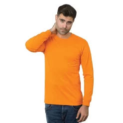Bayside Unisex 50/50 Long Sleeve Crew T-Shirt With Pocket