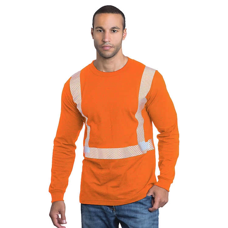 Bayside Hi-Vis 100% Cotton Long Sleeve Crew Tee Segmented Striping 1 Bayside Hi-Vis 100% Cotton Long Sleeve Crew Tee Segmented Striping