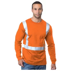 Bayside Hi-Vis 50/50 Long Sleeve Crew Tee Solid Striping