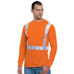 Bayside Hi-Vis 100% 6.1 Oz. Cotton Long Sleeve Pocket Crew Tee Solid Striping
