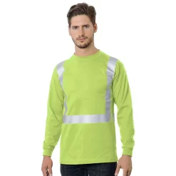 Bayside Hi-Vis 50/50 Long Sleeve Pocket Crew Tee Solid Striping