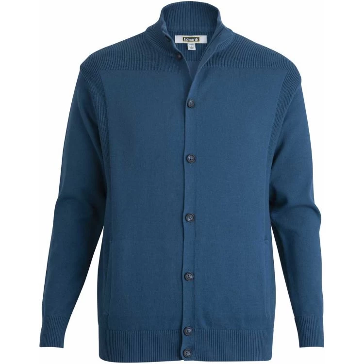 CLEARANCE Edwards Unisex Rib Collar Button-Front Cardigan With Pockets 1 CLEARANCE Edwards Unisex Rib Collar Button-Front Cardigan With Pockets