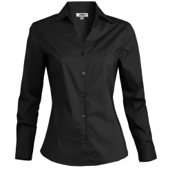 Edwards Women's V-Neck Long Sleeve Tailored Stretch Broadcloth Blouse